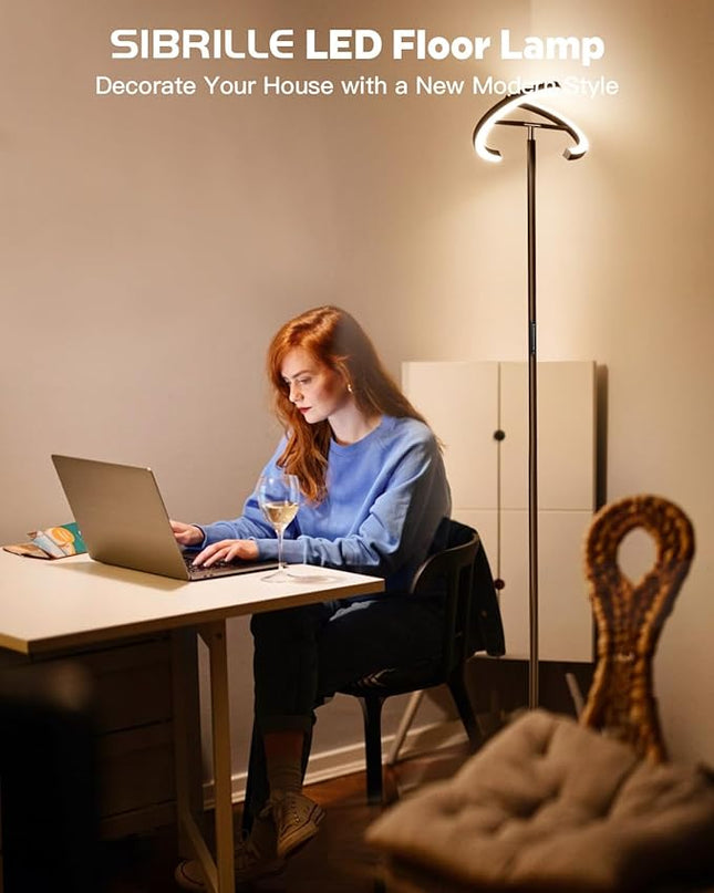 Brown Floor Lamp, Modern Stepless Dimmable Standing Lamp with Remote Control, 20W 3000-6000K LED Rotatable Floor Light Uplighter Stand up Lamp Tall Lamp for Living Room Bedroom Office - LeafyLoom