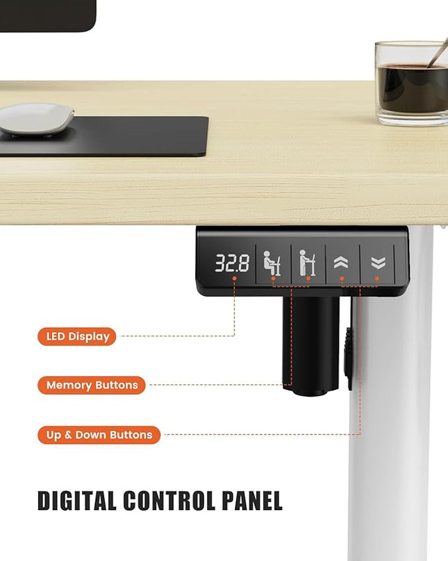 Electric Standing Desk Adjustable Height Stand Up Desk, 48" x 24" Sit Stand Desk, Low Noise Home Office Desk, Computer Desk with Whole-Piece Board, Child Lock & Memory Function, Maple - LeafyLoom