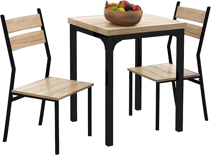 HOMCOM 3 Piece Dining Table Set for 2, Modern Kitchen Table and Chairs, Dining Room Set for Breakfast Nook, Small Space, Apartment, Space Saving, Light Wood Grain - LeafyLoom