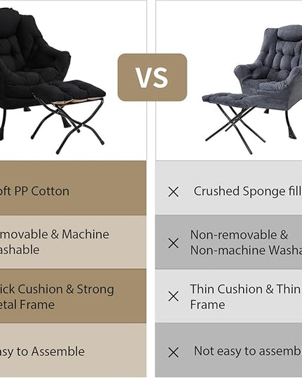 Lazy Chair with Ottoman, Modern Chair with Folding Footrest, Lounge Accent Chair, Comfortable Reading Chair (Peach Black) - LeafyLoom