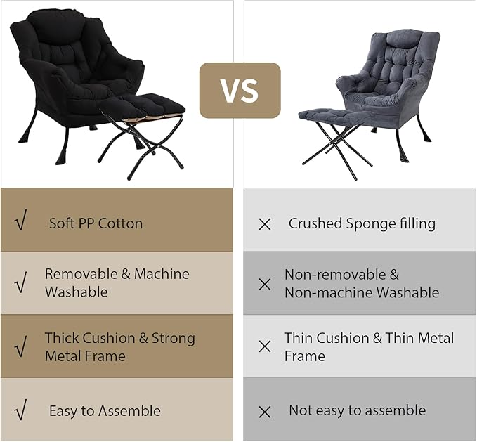 Lazy Chair with Ottoman, Modern Chair with Folding Footrest, Lounge Accent Chair, Comfortable Reading Chair (Peach Black) - LeafyLoom