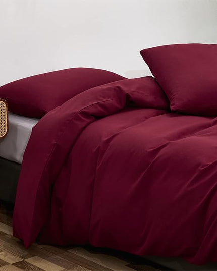 Burgundy Comforter Full Size Dark Red Bedding Set Soft Pure Burgundy Comforter Set Durable Burgundy 3 PCs Bed Set 1 Comforter with 2 Pillowcases - LeafyLoom