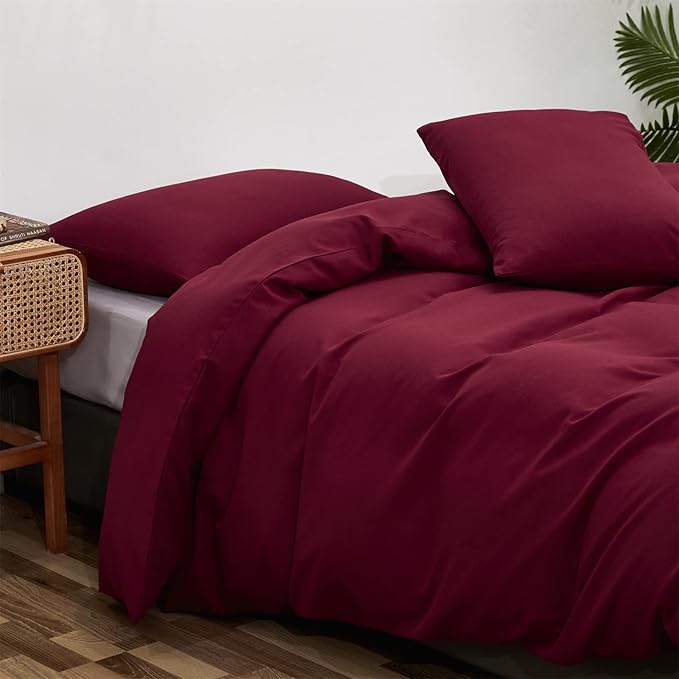 Burgundy Comforter Full Size Dark Red Bedding Set Soft Pure Burgundy Comforter Set Durable Burgundy 3 PCs Bed Set 1 Comforter with 2 Pillowcases - LeafyLoom