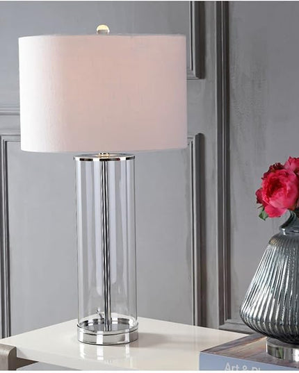 JONATHAN Y JYL2004A Harper 29" Glass LED Table Lamp Modern Contemporary Bedside Desk Nightstand Lamp for Bedroom Living Room Office College Bookcase LED Bulb Included, Clear/Chrome - LeafyLoom