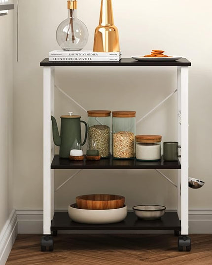 sogesfurniture 3-Tier Kitchen Baker's Rack Utility Shelf Microwave Oven Stand Storage Cart Workstation Shelf 3-Tier Kitchen Utility Cart on Wheels with Storage,Black Brown - LeafyLoom