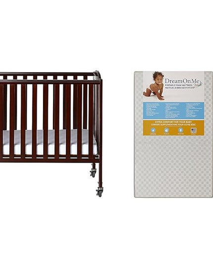 3-in-1 Folding Portable Crib with Dream On Me 3 Portable Crib Mattress, White - LeafyLoom