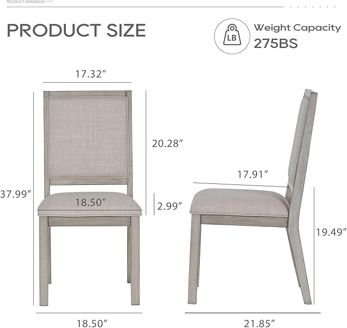 COLAMY Wood Dining Chairs Set of 2, Mid Century Modern Upholstered Kitchen Chairs,19 Inch Fabric Dining Chair with Back for Kitchen Dining Room,Grey - LeafyLoom