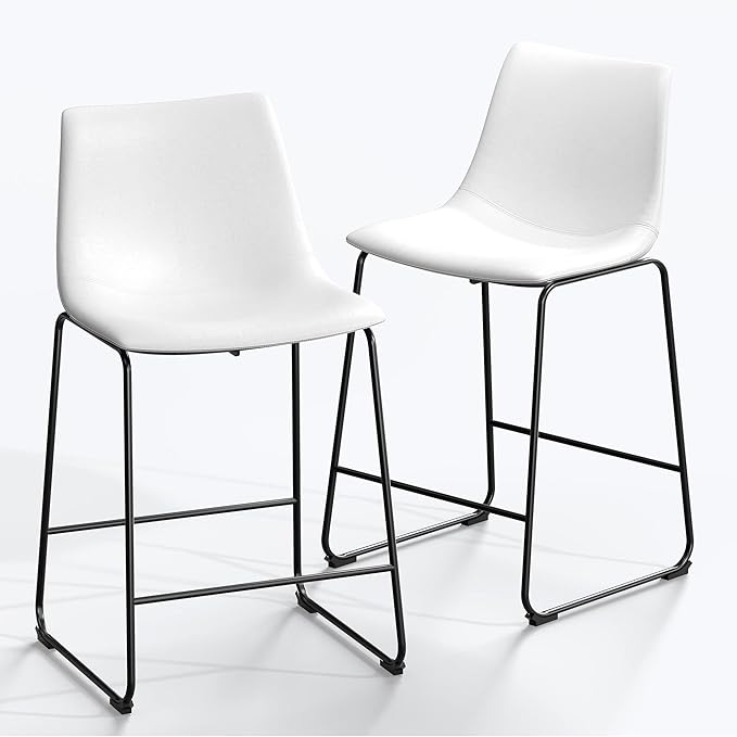 NicBex Retro Bar Stools Crazy-Horse Leather with Metal Legs Barstools, Lounge Kitchen Island Counter Stools, Set of 2, (White Color) (A-GE17020-USSU014) - LeafyLoom