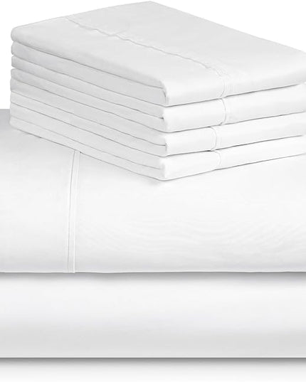 LuxClub 6 PC Full Size Sheet Set Bed Sheets Deep Pockets 18" Eco Friendly Wrinkle Free Cooling Bed Sheets Machine Washable Hotel Bedding Silky Soft - Snow White Full - LeafyLoom