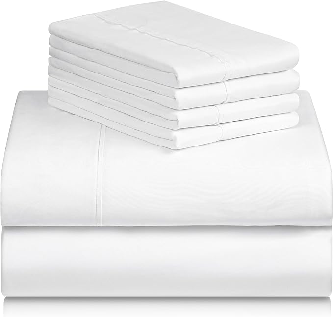 LuxClub 6 PC Full Size Sheet Set Bed Sheets Deep Pockets 18" Eco Friendly Wrinkle Free Cooling Bed Sheets Machine Washable Hotel Bedding Silky Soft - Snow White Full - LeafyLoom
