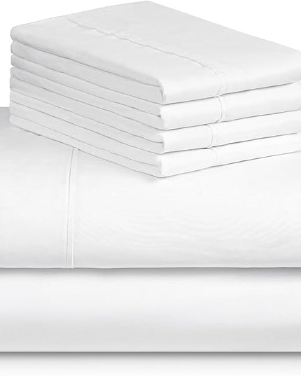 LuxClub 6 PC Queen Sheet Set, Sheets Queen Size, Deep Pockets 18" Eco Friendly Wrinkle Free Cooling Sheets Machine Washable Hotel Bedding Silky Soft - Snow White Fitted Sheet Queen Size - LeafyLoom