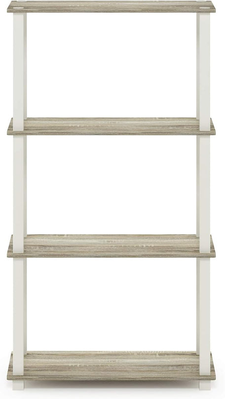 Furinno Turn-N-Tube 4-Tier Multipurpose Shelf Display Rack, Square Tube, Sonoma Oak/White - LeafyLoom