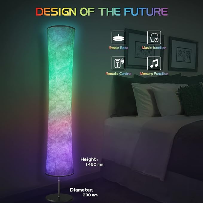 Torchlet Modern Floor Lamp, RGB Color Changing Led Smart Lamp Alexa APP Control with DIY Mode, Music Sync and White Fabric Shade, Standing Lamp for Living/Game Room Bedroom - LeafyLoom