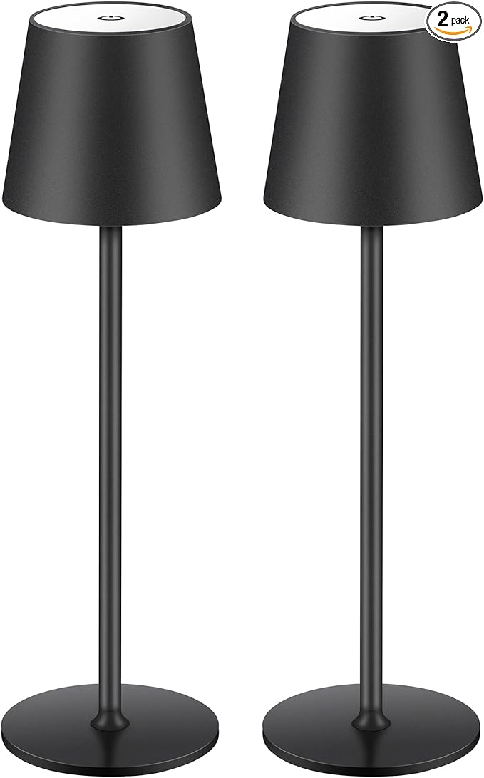 BGFHome Cordless Table Lamp LED Desk lamp,5000mAh Rechargeable Touch Night Light Wireless Minimalist Design for/Restaurant/Bedroom/Bars/Outdoor Party/Camping/Coffee Shop(2 Pack Black) - LeafyLoom