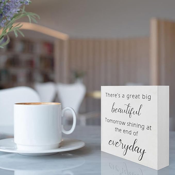 Office Desk Decor Funny Signs Funny Office Decor There's a Great Big Beautiful Tomorrow Wood Signs Home Decor Office Decorations for Work Farmhouse Office Decor Funny Home Decor Gifts (5x5inch) - LeafyLoom