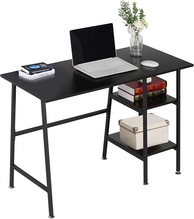 VECELO 43 Inch Home Office Computer Easy to Assemble Simple Table Modern Student Study Desk,Water Proof, Black - LeafyLoom
