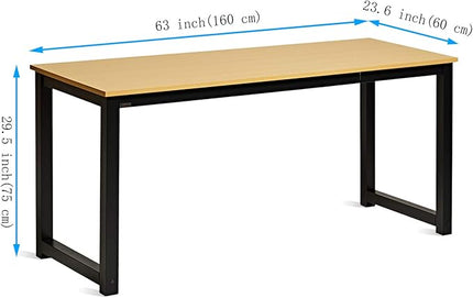 Modern Computer Desk 63” Large Workstation Office Desk Computer Table Study Writing Desk for Office Home, with Leg Bars,Industrial Style,Oak Board Black Leg. - LeafyLoom