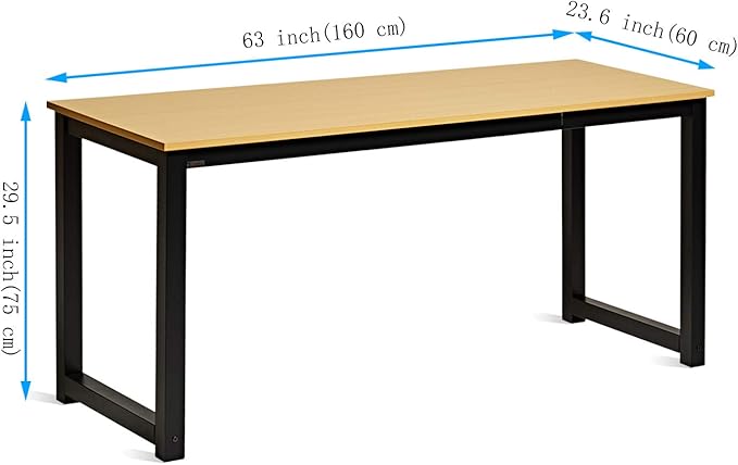 Modern Computer Desk 63” Large Workstation Office Desk Computer Table Study Writing Desk for Office Home, with Leg Bars,Industrial Style,Oak Board Black Leg. - LeafyLoom