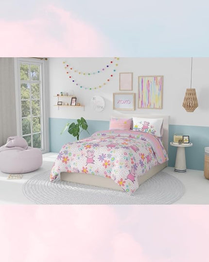 Franco Peppa Pig Kids Bedding Super Soft Comforter and Sheet Set with Sham, 7 Piece Full Size, (Officially Licensed Product) - LeafyLoom