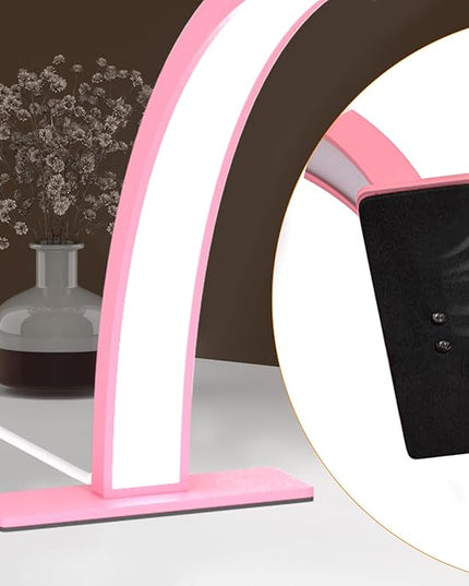 Half Moon Light for Nail Desk, Lash Light Led Nail Tech Lamp Half Moon Light Table Lamp Desk Lamp for Nail Lash Eyelash Extension Tattoo Eyebrows（Pink） - LeafyLoom