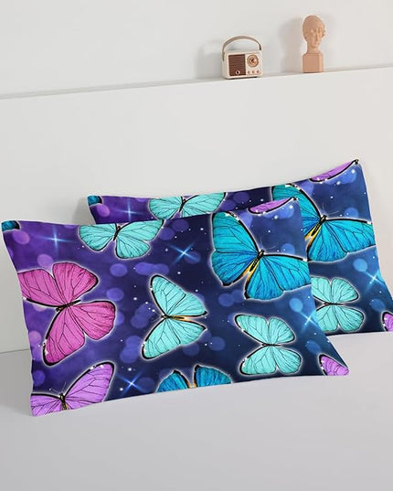 HOSIMA Butterfly Comforter Set with 2 Pillowcases,Glitter Purple Blue Butterfly Printed Bedding Set Twin Bed in A Bag Sets for Adults Kids,Starry Sky Galaxy Comforter Butterfly Room Decor Aesthetics. - LeafyLoom