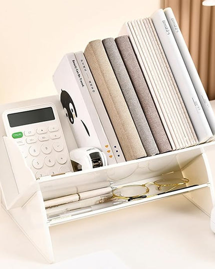 Acrylic Desktop Bookshelf, Detachable Bookcase, Clear Book Organizer, Book/CD/Magazine Rack for Office/Study Room Library/Home (White, 12.6") - LeafyLoom
