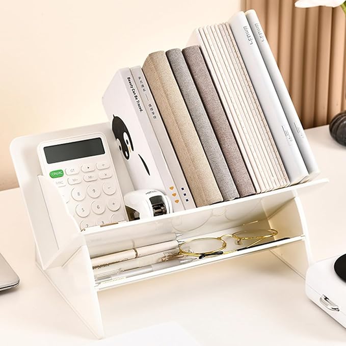 Acrylic Desktop Bookshelf, Detachable Bookcase, Clear Book Organizer, Book/CD/Magazine Rack for Office/Study Room Library/Home (White, 12.6") - LeafyLoom
