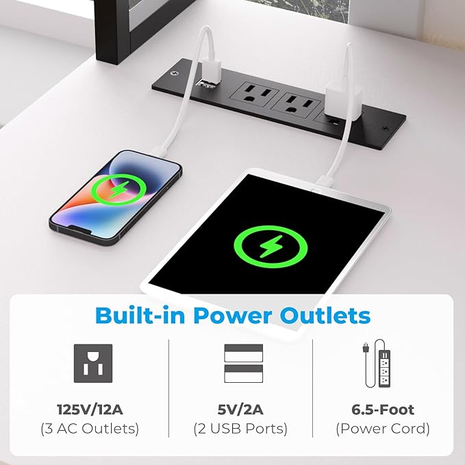 GreenForest Computer Desk with USB Charging Port and Power Outlet, Reversible Small Desk with Monitor Stand and Storage Shelves for Home Office, 40 in Work Desk with Cup Holder Hook, White - LeafyLoom