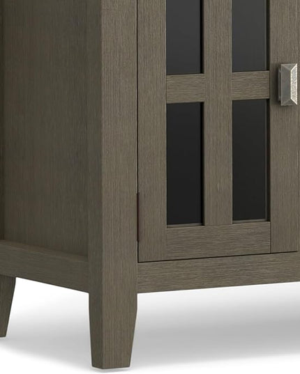 SIMPLIHOME Artisan Solid Wood 72 inch Wide Contemporary TV Media Stand in Farmhouse Grey for TVs up to 80 inches - LeafyLoom