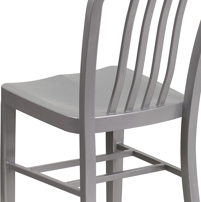 Flash Furniture Commercial Grade Silver Metal Indoor-Outdoor Chair - LeafyLoom