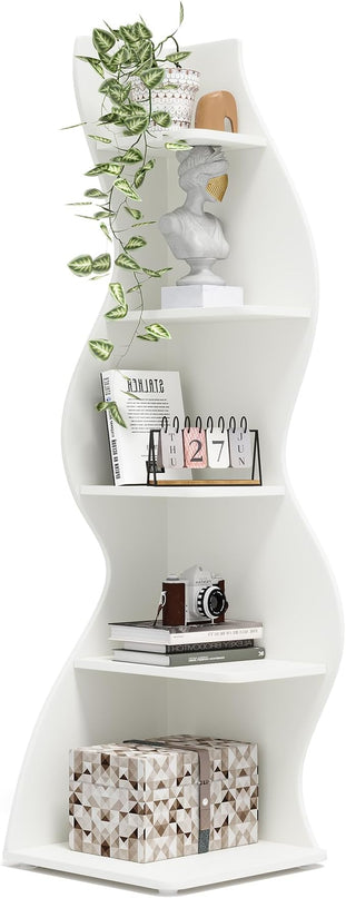 Small Corner Shelf, Modern 5-Tier Wall Corner Bookshelf, Stylish Bookcase Storage Rack for Small Space,Living Room. Bedroom - LeafyLoom