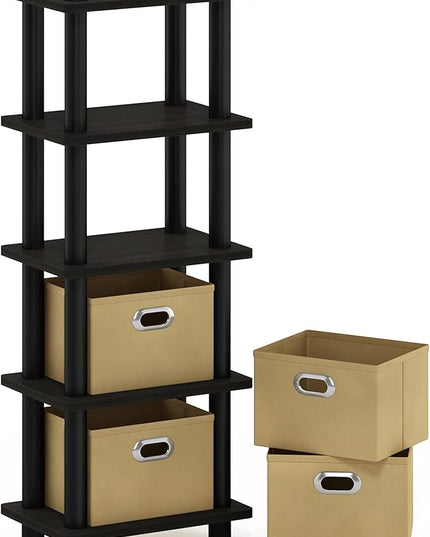 Furinno LACi 4-Bins System Rack, 11.3(W) x 28.8(H) Inch, Espresso/Black - LeafyLoom
