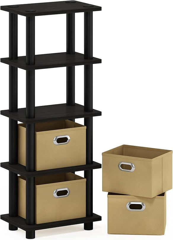 Furinno LACi 4-Bins System Rack, 11.3(W) x 28.8(H) Inch, Espresso/Black - LeafyLoom