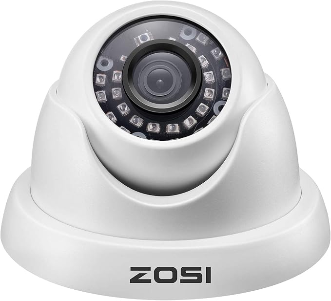 ZOSI 1000TVL CCTV Camera 24 IR LEDs Indoor Outdoor Day Night Vision 65ft Security Dome Color Camera for DVR Surveillance System (White) ZOSI