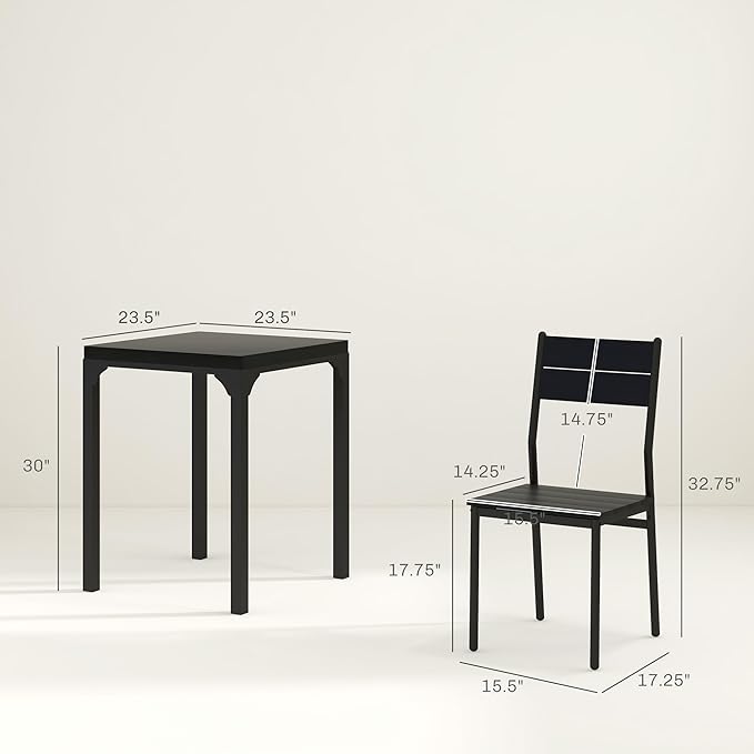 HOMCOM 3 Piece Dining Table Set for 2, Modern Kitchen Table and Chairs, Dining Room Set for Breakfast Nook, Small Space, Apartment, Space Saving, Black - LeafyLoom
