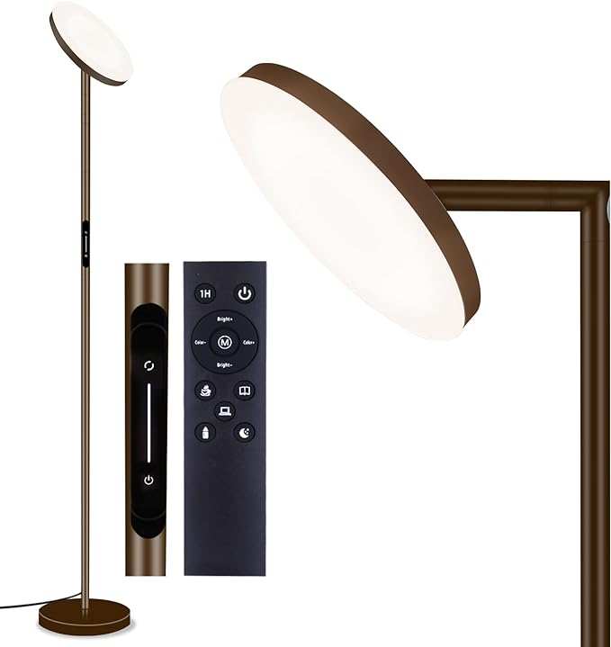 LED Floor Lamp,69" Tall Lamp with Remote & Touch Control,Dimmable Brightness Color Temperature Standing Lamp for Living Room Bedroom Classroom Office,Brown - LeafyLoom