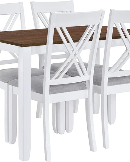 NicBex Dining Table Set for 4 Kitchen Table and Chairs Wood 5-Piece Dining Table Set with 4 X-Back Chairs for Small Places for Small Space, Apartment, Studio, White - LeafyLoom