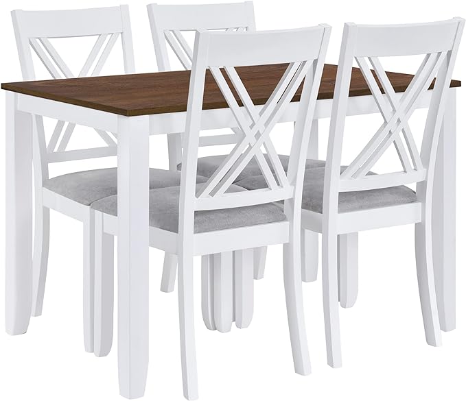 NicBex Dining Table Set for 4 Kitchen Table and Chairs Wood 5-Piece Dining Table Set with 4 X-Back Chairs for Small Places for Small Space, Apartment, Studio, White - LeafyLoom