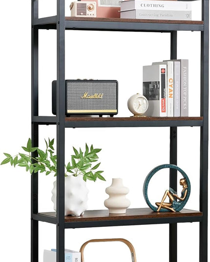 BRIAN & DANY Bookshelf, 4 Tier Tall Black Bookcase Metal Book Shelf, Larger Compartments Arched Display Shelves Open Storage Rack Shelving for Home Office, Bedroom, Living Room, Study, Antique - LeafyLoom
