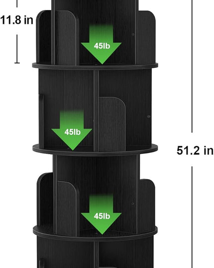 Aheaplus Rotating Bookshelf, 360 Display Corner Bookshelf for Small Space, 4 Tier Floor Standing Bookcase Storage Rack, Wood Narrow Organizer for Bedroom, Living Room, Study Room, Black - LeafyLoom