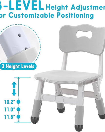Kids Chair Height Adjustable Toddler Chair Max Load 220LBS Plastic Indoor Outdoor Chair for Children Age 1-6 School Home Daycare Use Grey - LeafyLoom