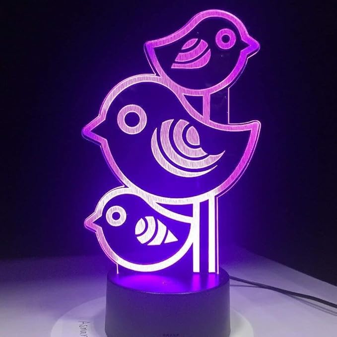 Lovely Little Birds 3D Night Lights,USB Charging LED Table Lamp Kid's Room Decors Optical Illusion 3D Arts Bedside Lamp Gifts for Kids Decor Gifts for Baby Son Daughter or Grand Daughter - LeafyLoom