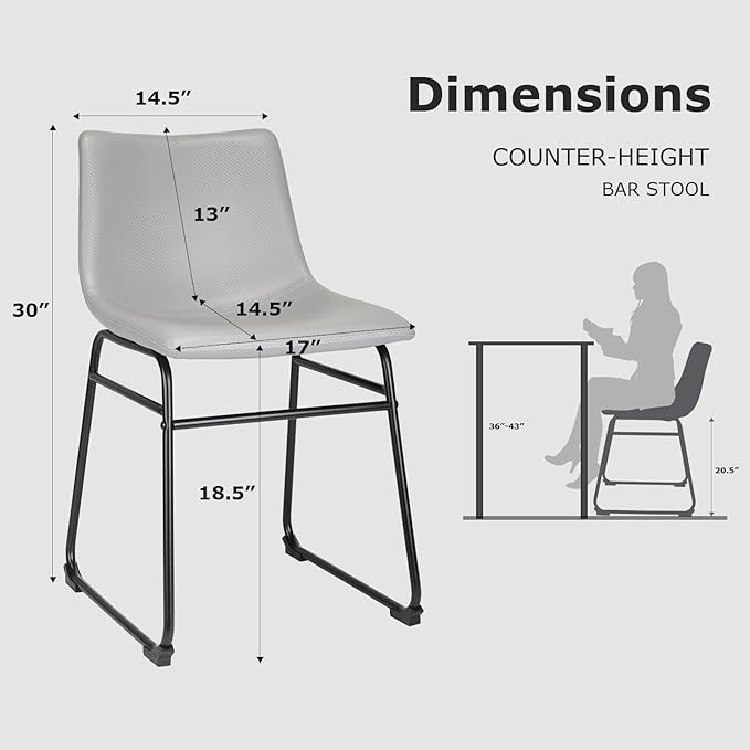 18" Dining Chairs, Dining Chair with Back, Bar Chair for Kitchen, Living Room, Light Grey, Set of 2 - LeafyLoom