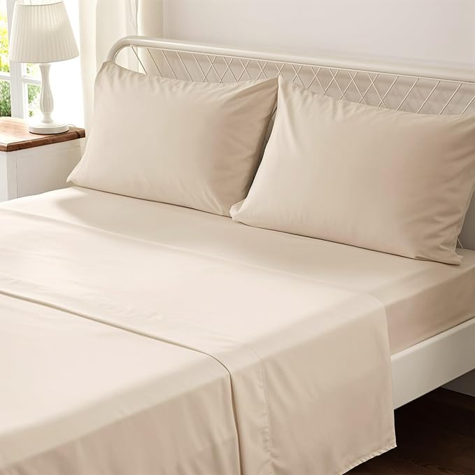 Anluoer Queen Comforter Set, Beige Tufted Bed in a Bag 7 Pieces with comforters and sheets, All Season Bedding Sets with 1 Comforter, 2 PillowShams, 2 Pillowcases, 1 Flat Sheet, 1 Fitted Sheet - LeafyLoom