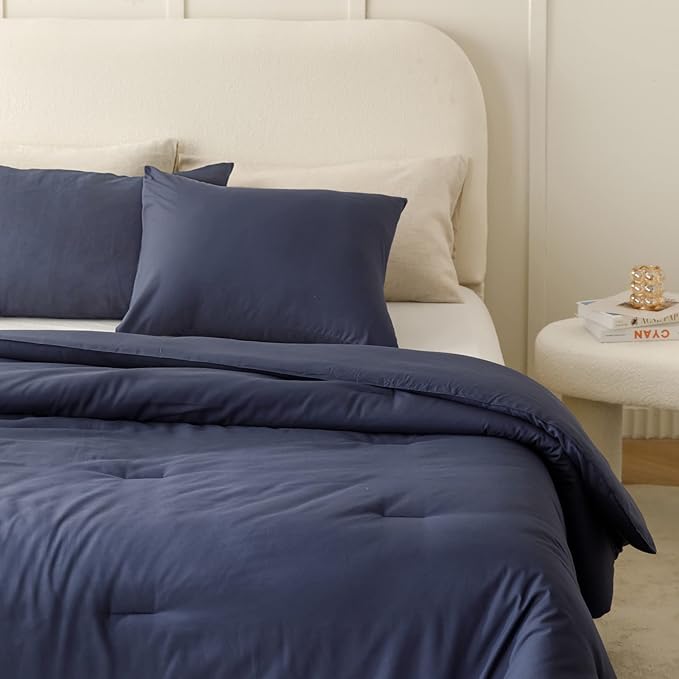 ROSGONIA California King Comforter Set Navy Blue,3pcs(1 Boho Cal King Comforter & 2 Pillowcases) All Season Bedding Soft Bedspread Blanket Quilt - LeafyLoom