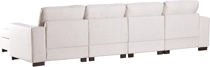 130.7" Large Sectional Sofa with Removable Ottomans, 3-Pieces Modular Upholstered Couch w/Double Chaise Lounges for Living Room Apartment Home,Spacious Space, 130.7 Inch, Beige - LeafyLoom