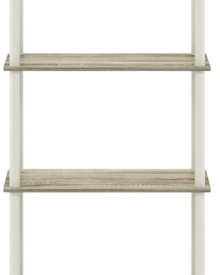 Furinno Turn-N-Tube 4-Tier Multipurpose Shelf Display Rack, Round Tubes, Sonoma Oak/White - LeafyLoom