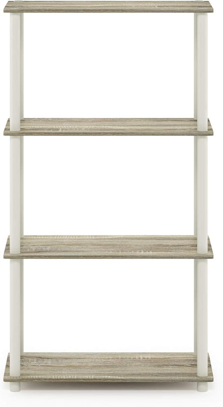 Furinno Turn-N-Tube 4-Tier Multipurpose Shelf Display Rack, Round Tubes, Sonoma Oak/White - LeafyLoom
