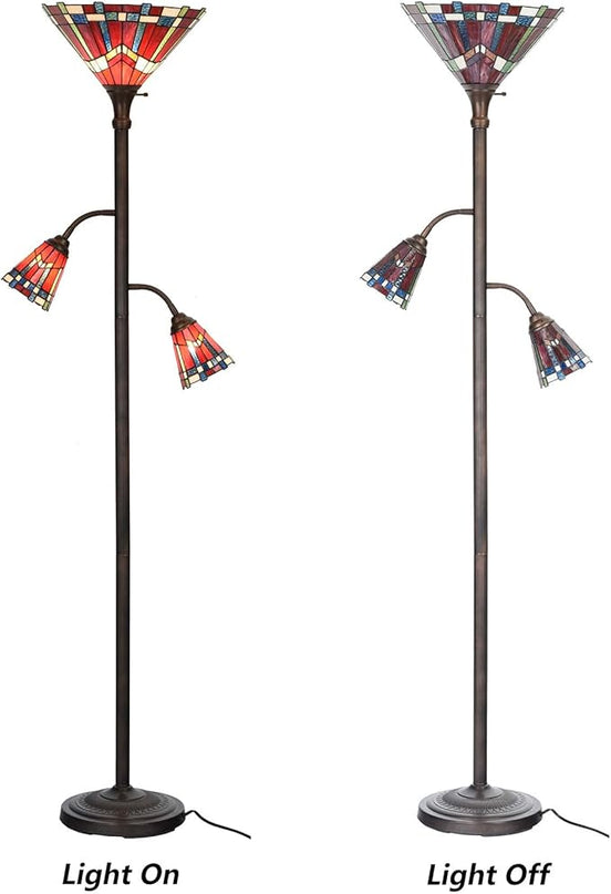 Bieye L10835 Mission Tiffany Style Stained Glass Floor Lamp for Reading Working Decorating, 3-Lights, 70 inches Tall - LeafyLoom