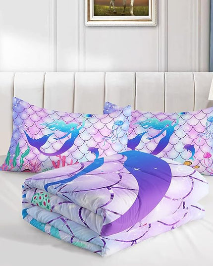 CVHOUSE Mermaid Comforter Set,Rainbow Mermaid Bedding Set for Girls Kids Teens,Rainbow Mermaid Comforter Mermaid Duvet Set Room Decor Quilt Set Full Size - LeafyLoom